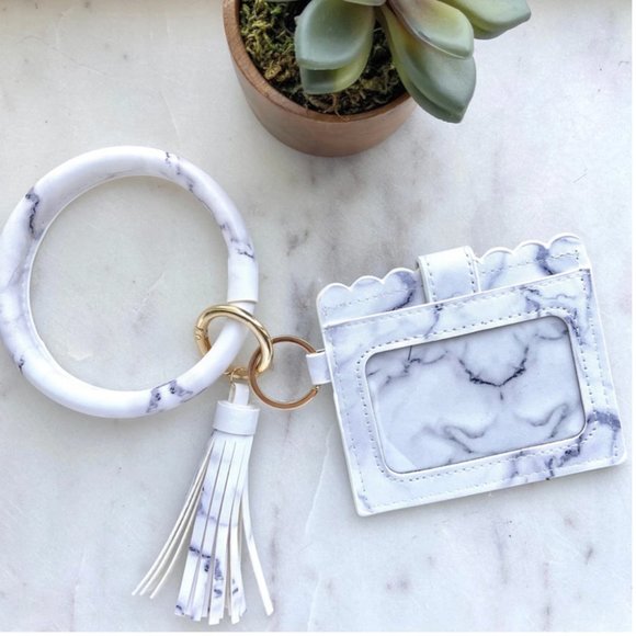 Accessories - CARDHOLDER WITH KEYRING BANGLE&TASSEL-WHITE MARBLE